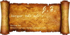 Jerger Hümér névjegykártya